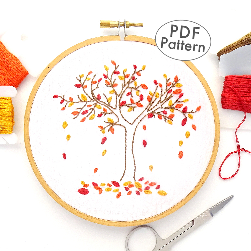 Hand Embroidery Patterns Autumn Tree Hand Embroidery Pattern