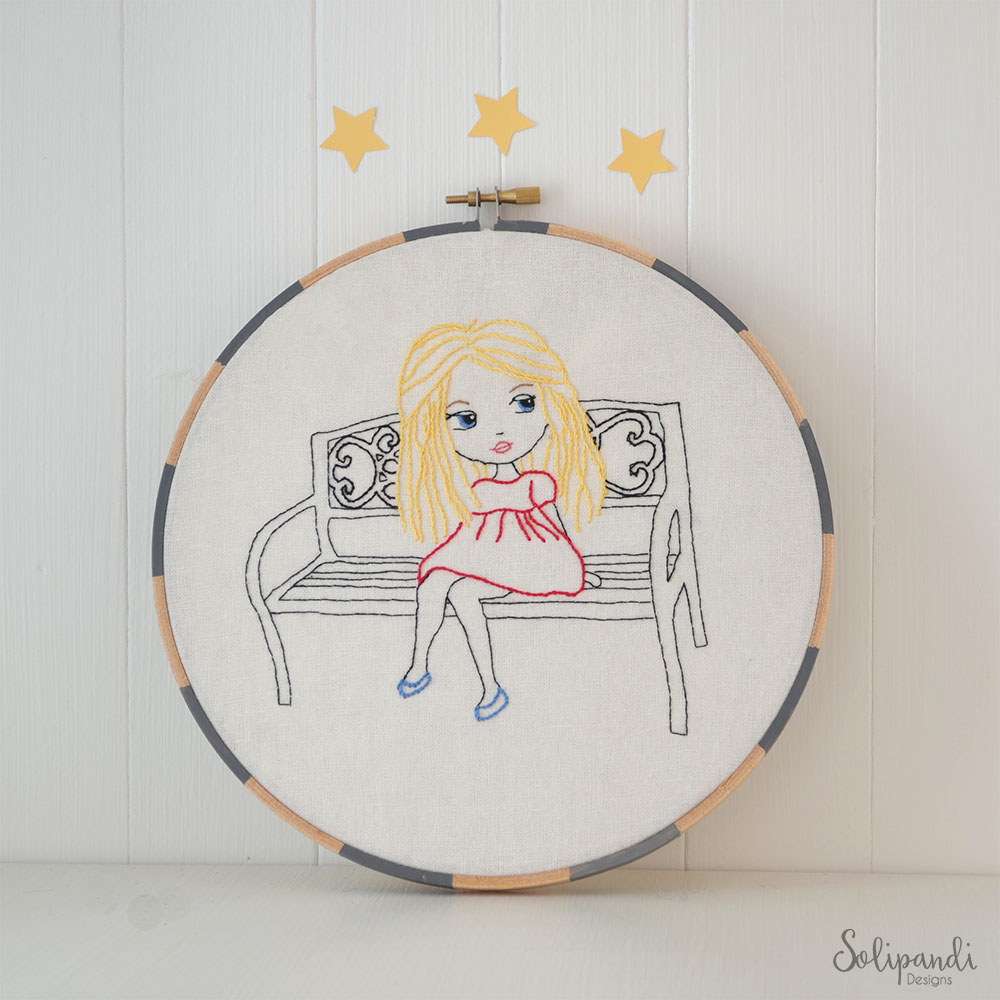 Hand Embroidery Patterns Baby Little Blond Girl Sitting On Park Bench Hand Embroidery Pdf Pattern