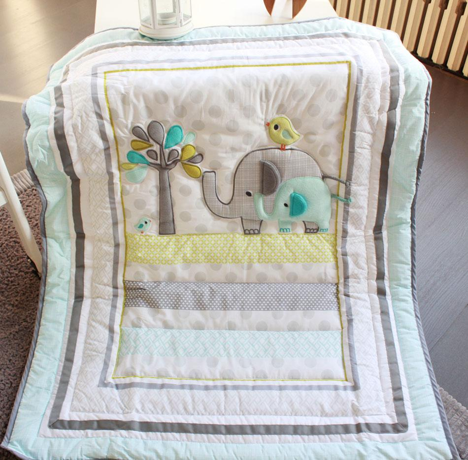 Hand Embroidery Patterns For Baby Quilts Wholesale 2016 7pcs Ba Bedding Set Embroidery 3d Elephant Bird Crib Bedding Set Include Quilt Bed Skirt Quilt Bumper Cot Bedding Set