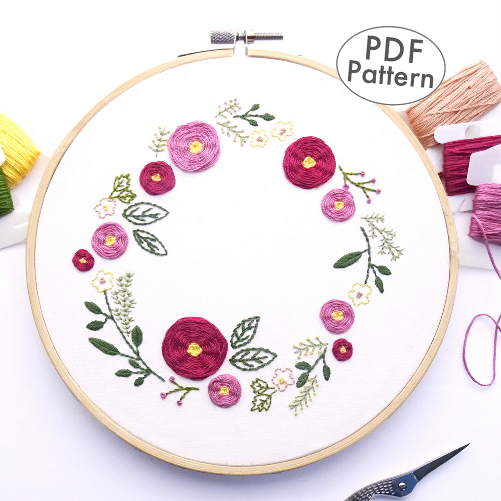 Hand Embroidery Patterns For Beginners Spring Wreath Hand Embroidery Pattern