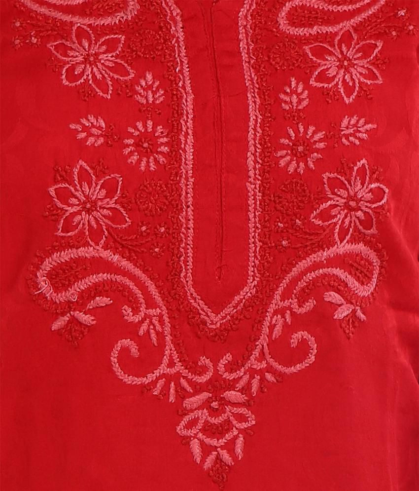 Hand Embroidery Patterns For Kurtis Ada Lucknow Chikan Hand Embroidery Handmade Red Xs Cotton Lucknow