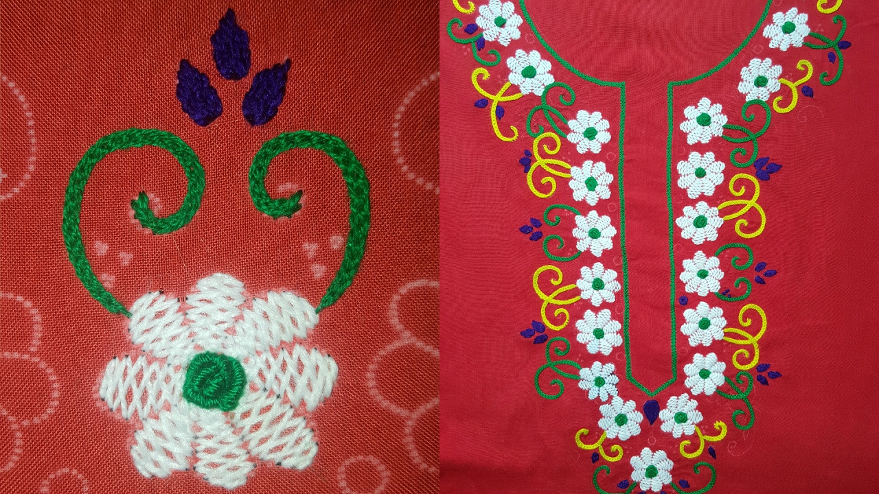 Hand Embroidery Patterns For Neck Flower Stitchhand Embroidery Neck Design