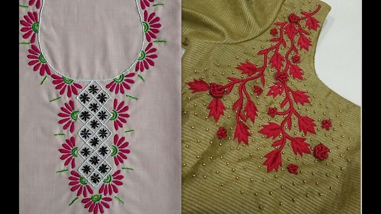 Hand Embroidery Patterns For Neck Simple Hand Embroidery Designs For Neckeasy Hand Embroidery