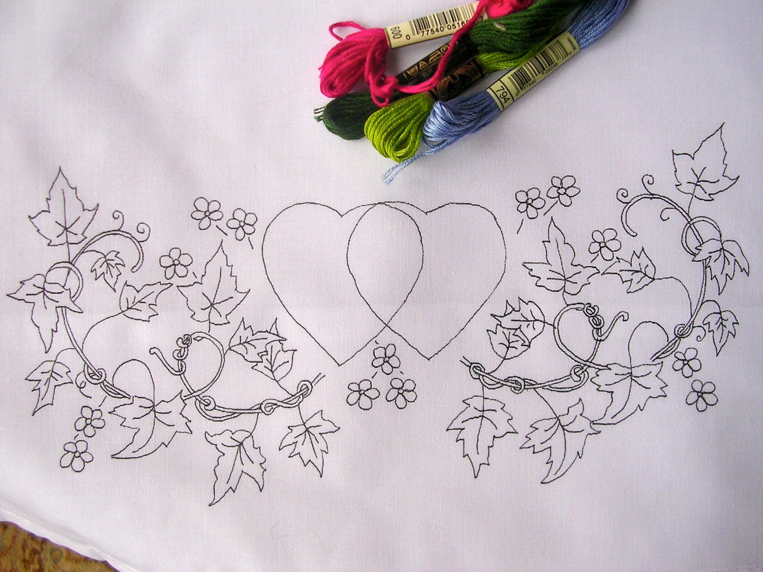 Hand Embroidery Patterns For Pillowcases Ready To Embroider Pillow Cases With A Hearts Flowers Embroidery Design
