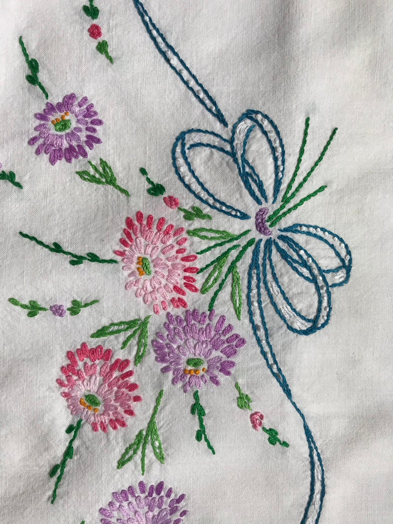Hand Embroidery Patterns For Pillowcases Vintage Hand Embroidered Pillowcase Pair Pink And Purple Flowers