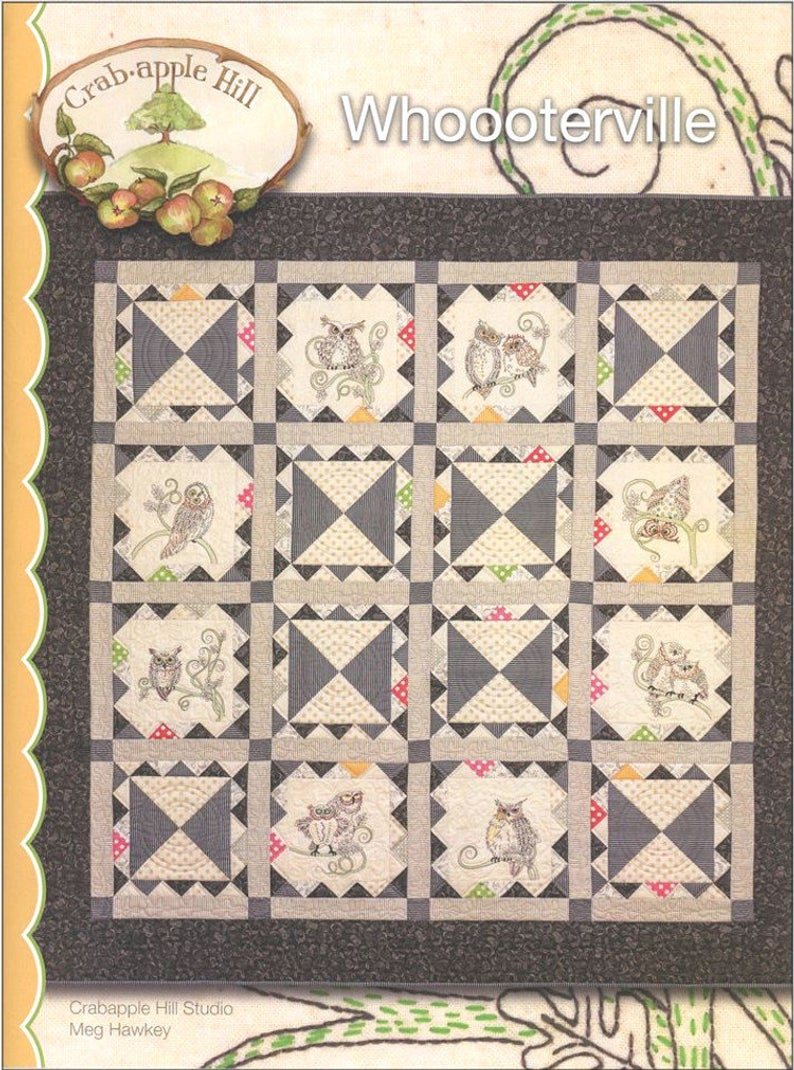 Hand Embroidery Patterns For Quilts Whoooterville Quilt Pattern Owl Quilt A Hand Embroidery And Pieced Quilt Design Crabapple Hill Studio Meg Hawkey 283