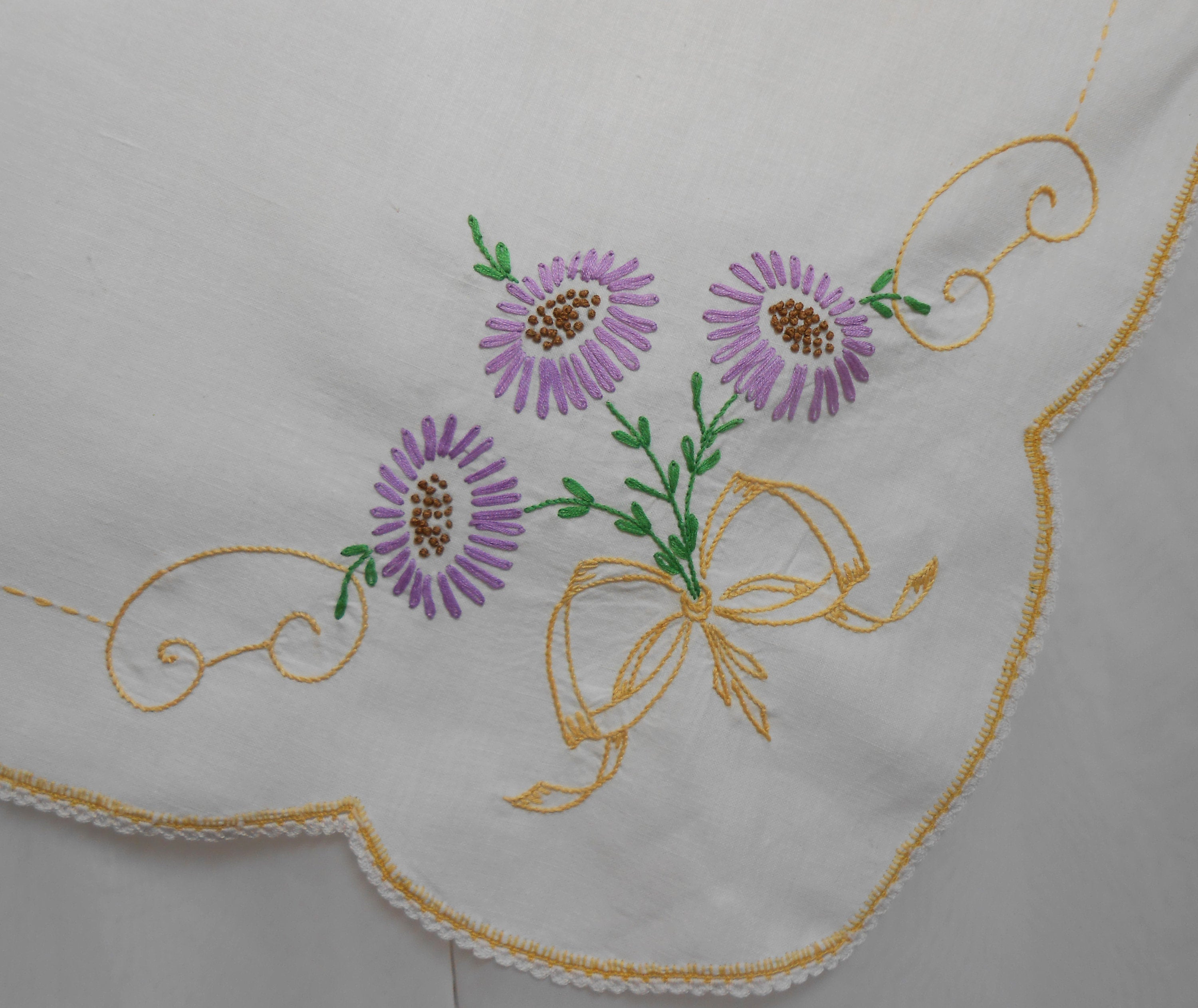 Hand Embroidery Patterns For Tablecloth Tablecloth Purple Gold Green Hand Embroidery Vintage White Cotton Table Topper Hand Crochet Lace Trim 32 X 3475 Holiday Party Bright Color