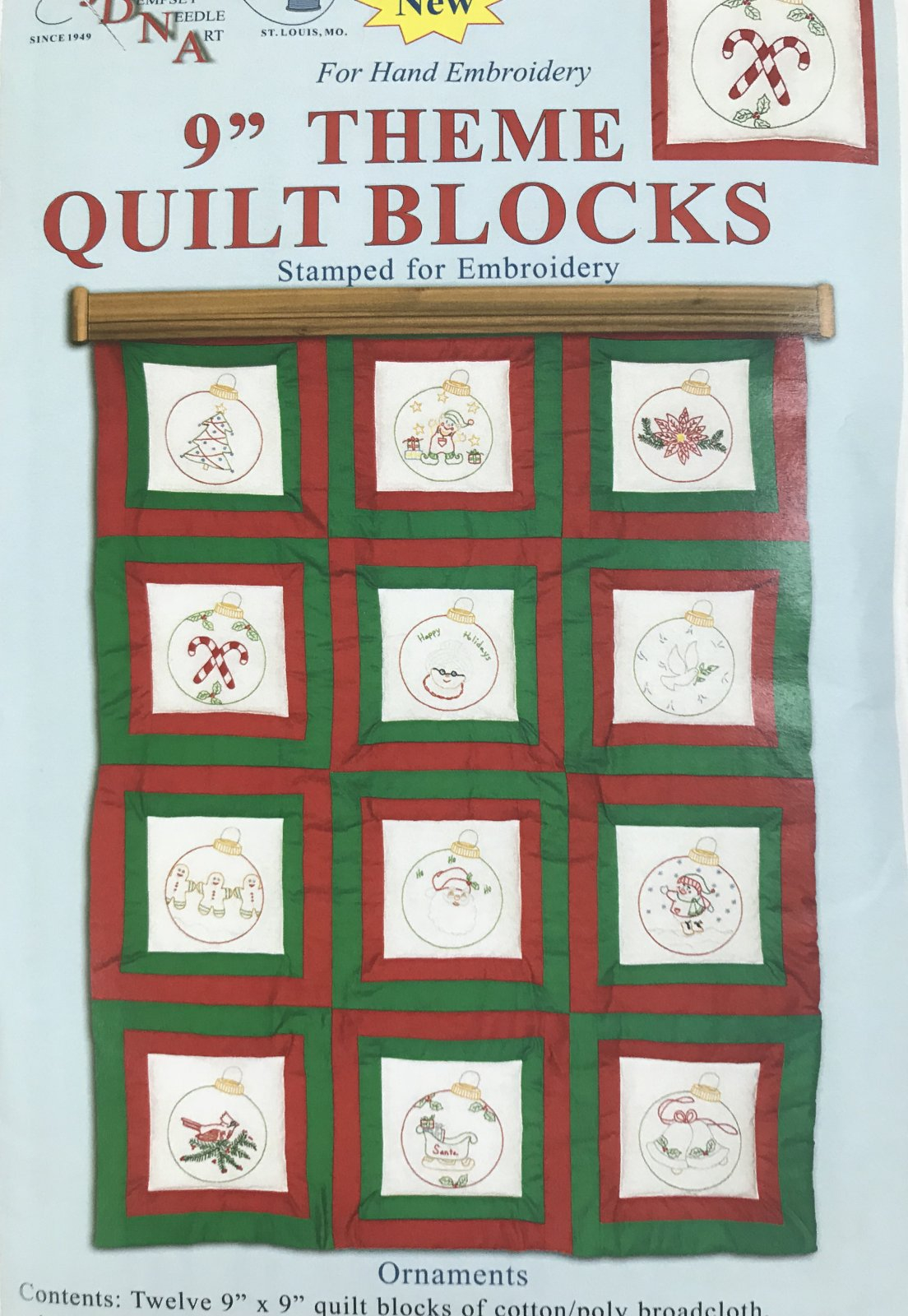 Hand Embroidery Quilt Patterns 9 Quilt Blocks Stamped For Hand Embroidery Xmas Ornaments