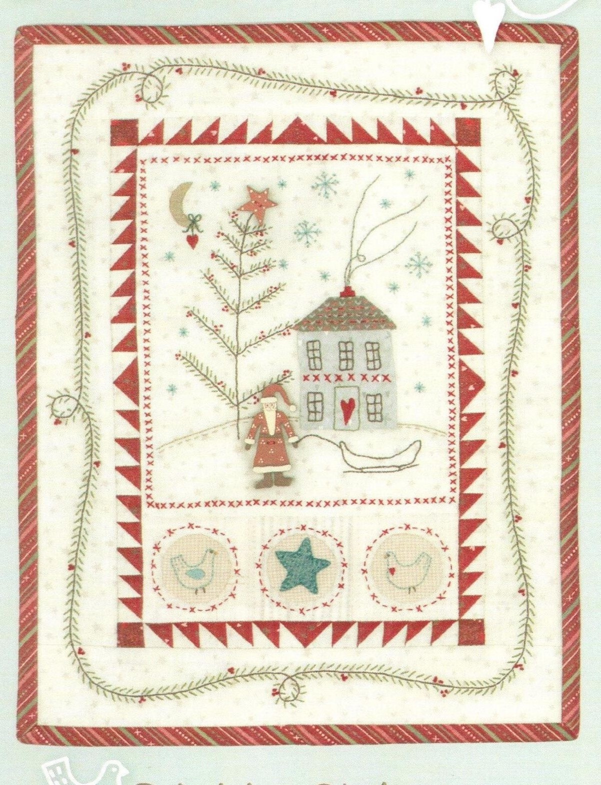 Hand Embroidery Quilt Patterns Primitive Christmas Quilt And Embroidery Pattern With Hand Painted Jolly Santa Button Pack