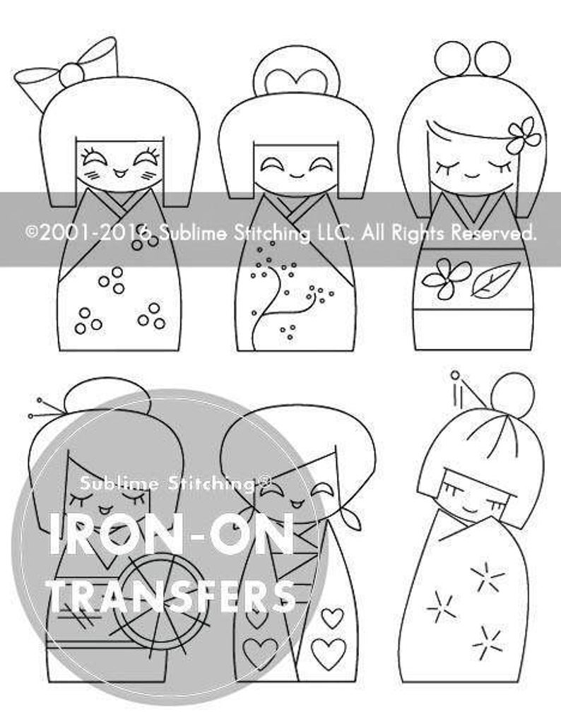Hand Embroidery Transfer Patterns Kokeshi Dolls Iron On Hand Embroidery Transfer Patterns Modern Contemporary Designs Sublime Stitching