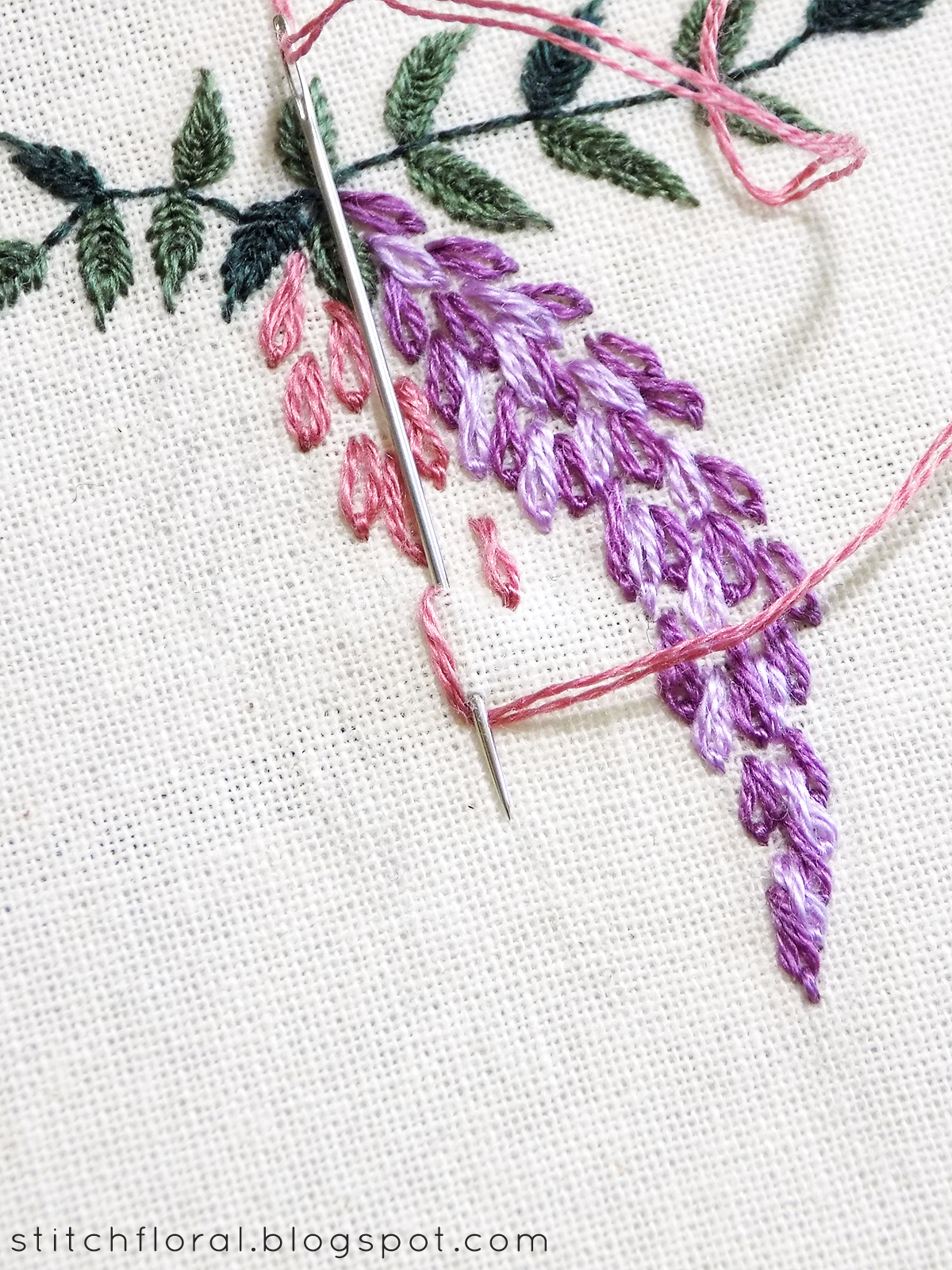 Hand Stitch Embroidery Patterns Free Hand Embroidered Wisteria Free Pdf Pattern Tutorial Stitch Floral