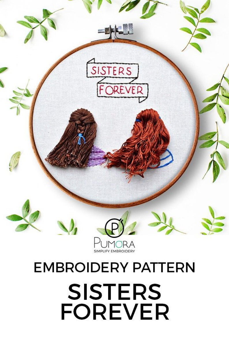 Hand Stitch Embroidery Patterns Friend Embroidery Pattern Modern Hand Stitching Template Sisters Forever Gift For Sisters