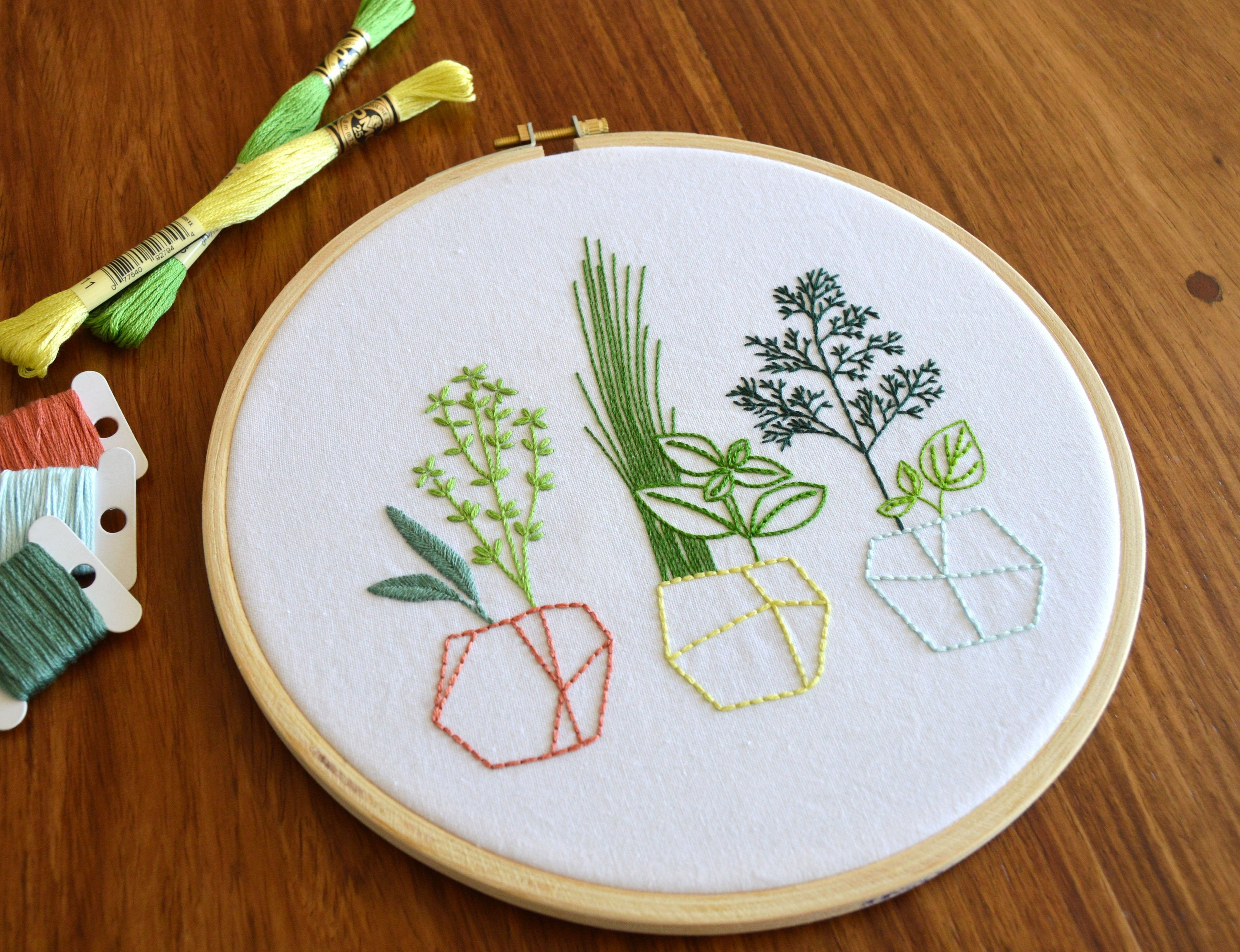 Herb Embroidery Patterns Herb Pots Hand Embroidery Pattern Modern Embroidery Plants House Plants Vegetable Garden Herbs Embroidered Plants Embroidery Patterns