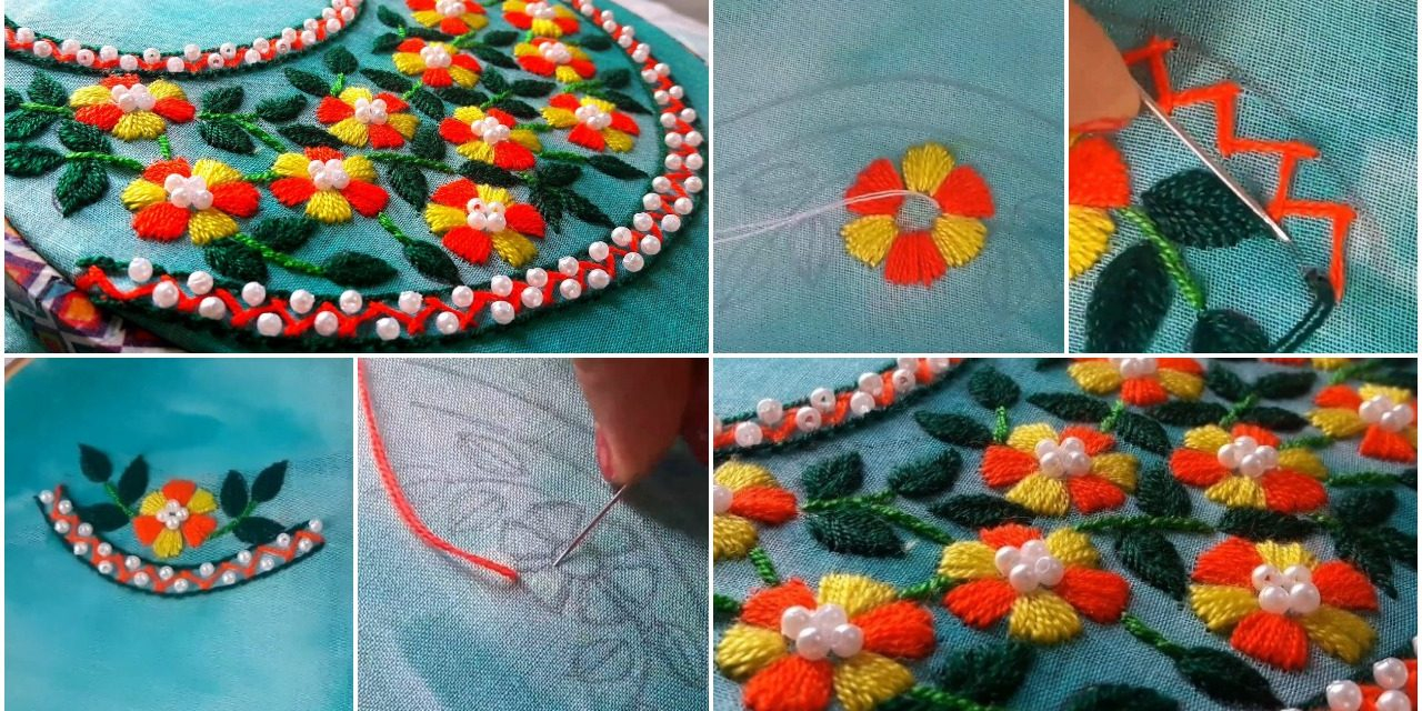 How To Make An Embroidery Pattern How To Make Beautiful Round Neck Embroidery Designs Simple Craft Ideas