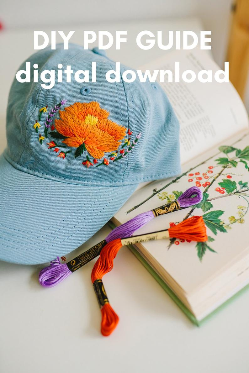 How To Make Your Own Embroidery Pattern Digital Download Mire Made Embroidery Pattern Make Your Own Embroidered Hat Peony 1