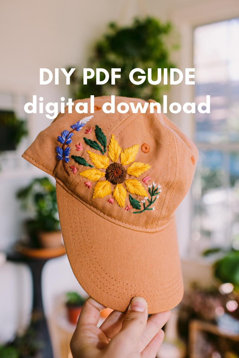 How To Make Your Own Embroidery Pattern Digital Download Mire Made Embroidery Pattern Make Your Own Embroidered Hat Sunflower 1