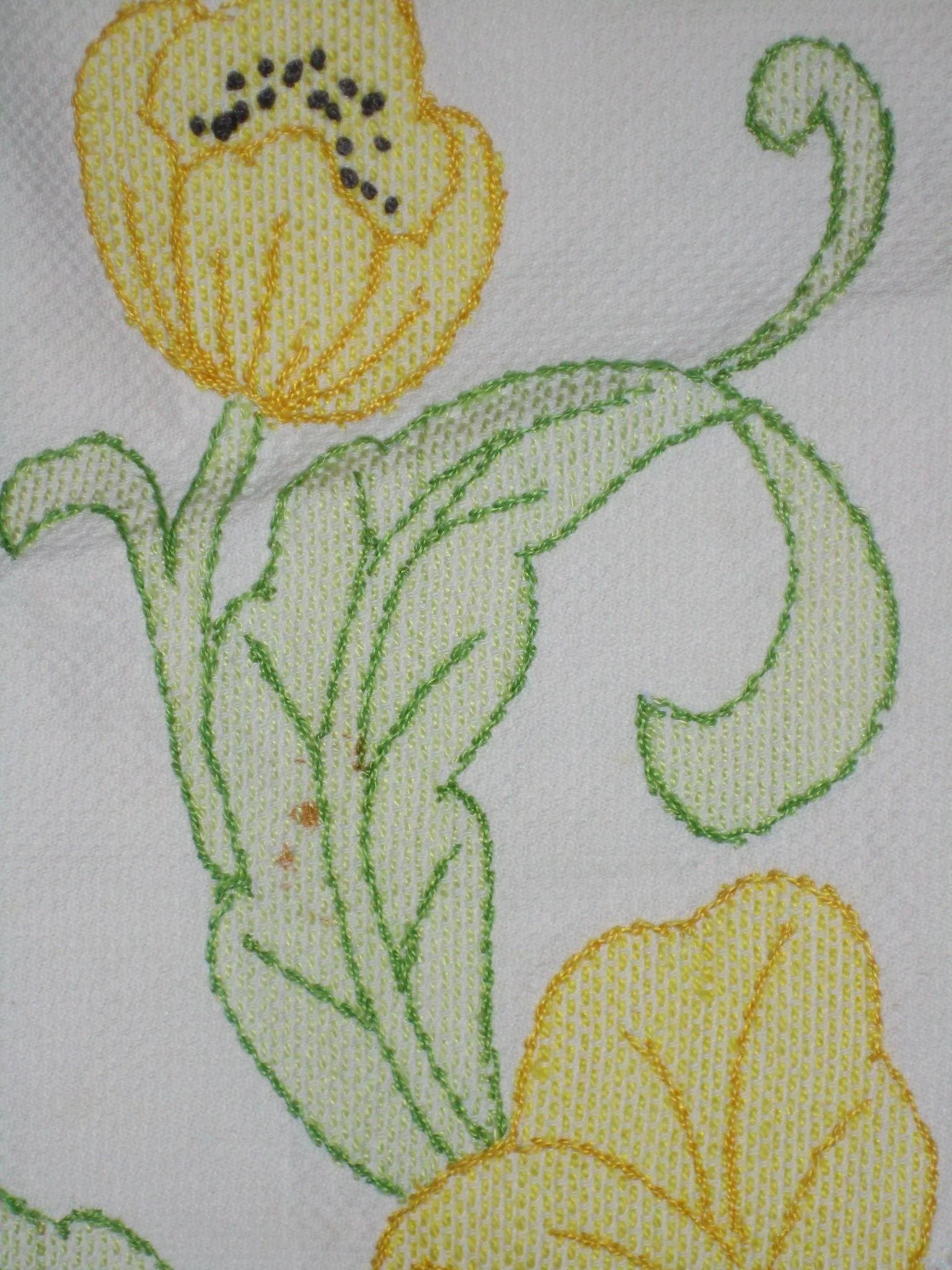 Huck Embroidery Free Patterns Vintage Tea Towel With Swedish Weaving Or Huck Embroidery Yellow Flowers