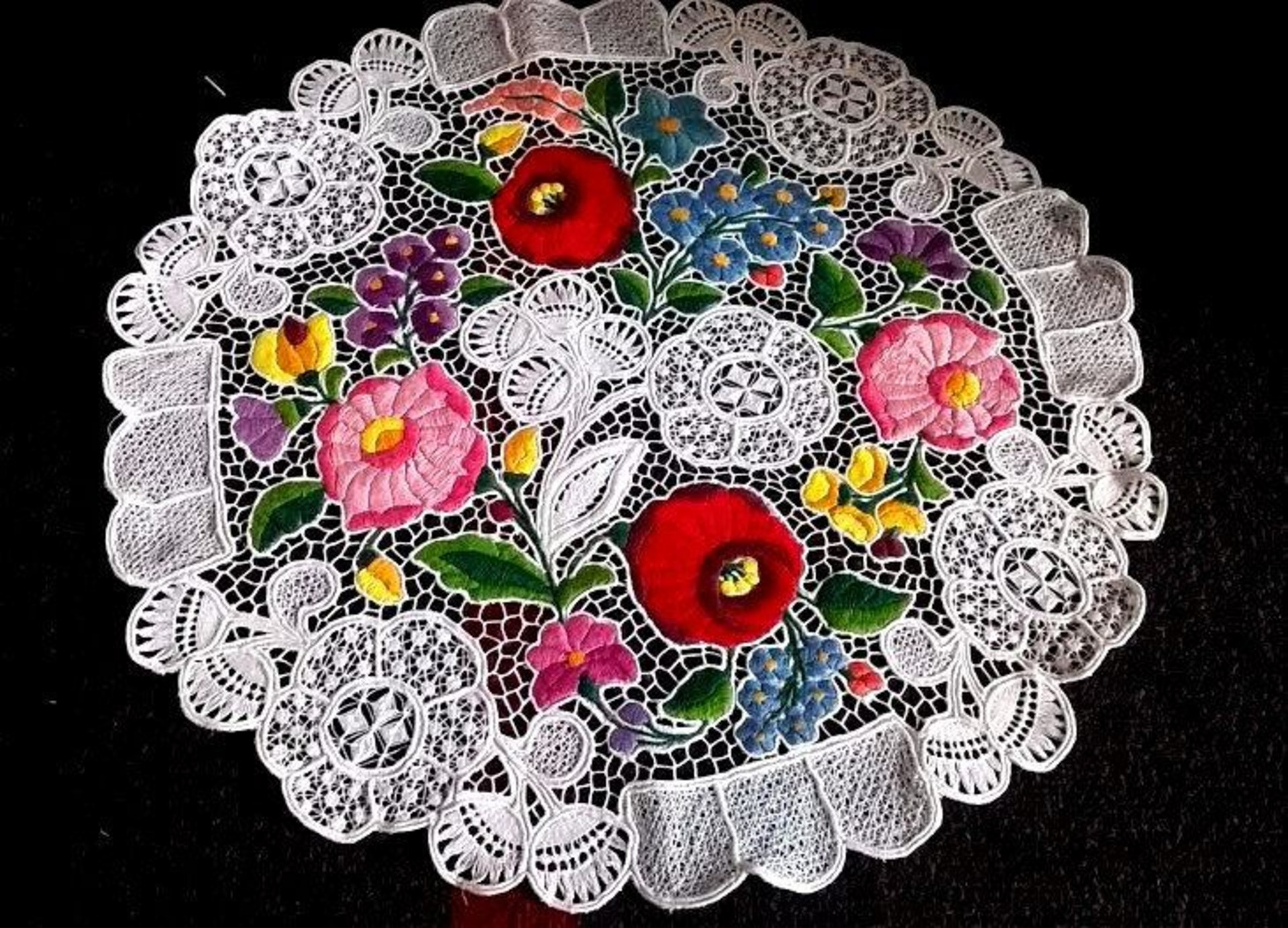 Hungarian Embroidery Patterns 39178597 Kalocsa Lace Richelieu Doily With Authentic Hungarian
