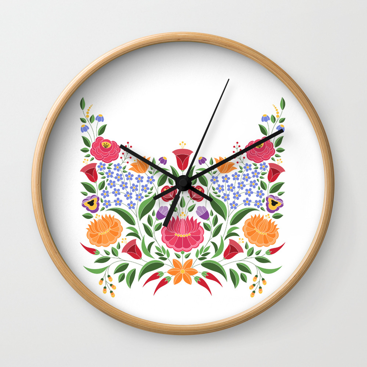 Hungarian Embroidery Patterns Hungarian Folk Pattern Kalocsa Embroidery Flowers Wall Clock