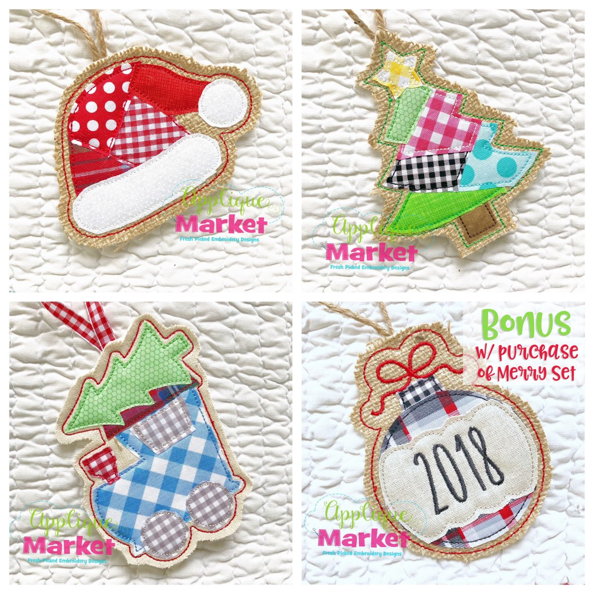 In The Hoop Embroidery Patterns In The Hoop Ornament Merry Set