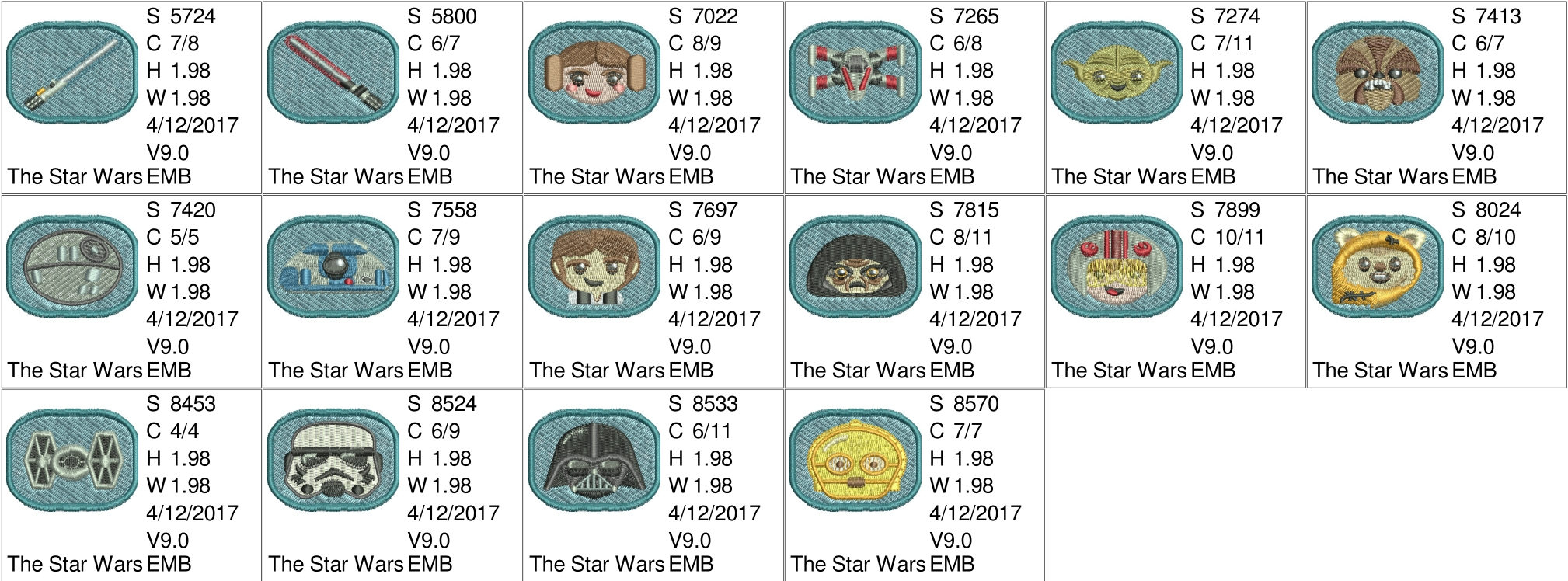 In The Hoop Machine Embroidery Patterns Star Wars Emojis Machine Embroidery Designs 16 Resizable Designs For Badges Key Fobs Tshirts Hats Towels Bibs