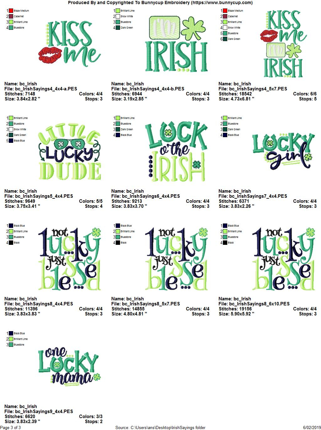 Irish Embroidery Patterns Irish Sayings 12 Machine Embroidery Designs