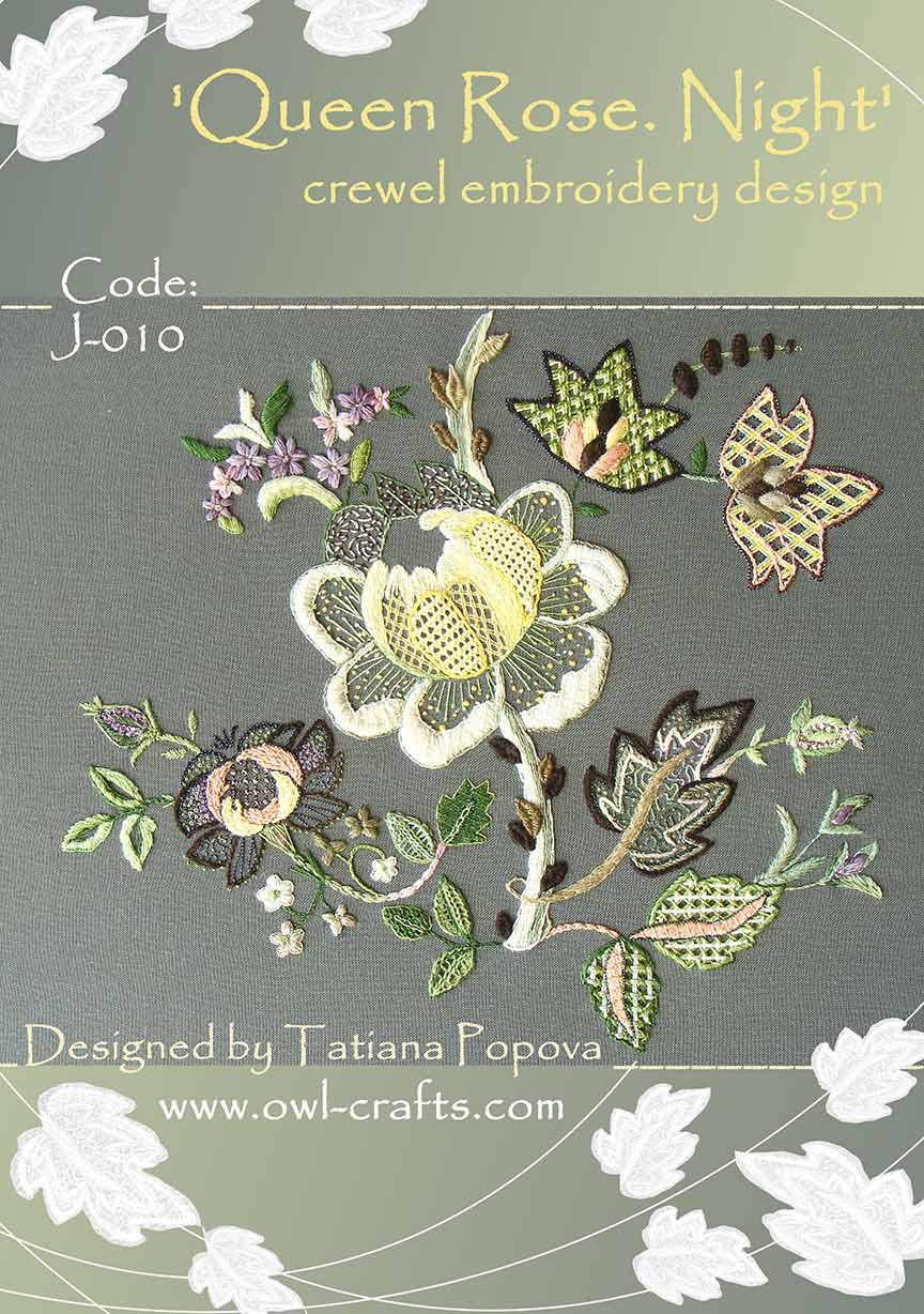 Jacobean Crewel Embroidery Patterns Queen Rose Night Crewel Embroidery Design