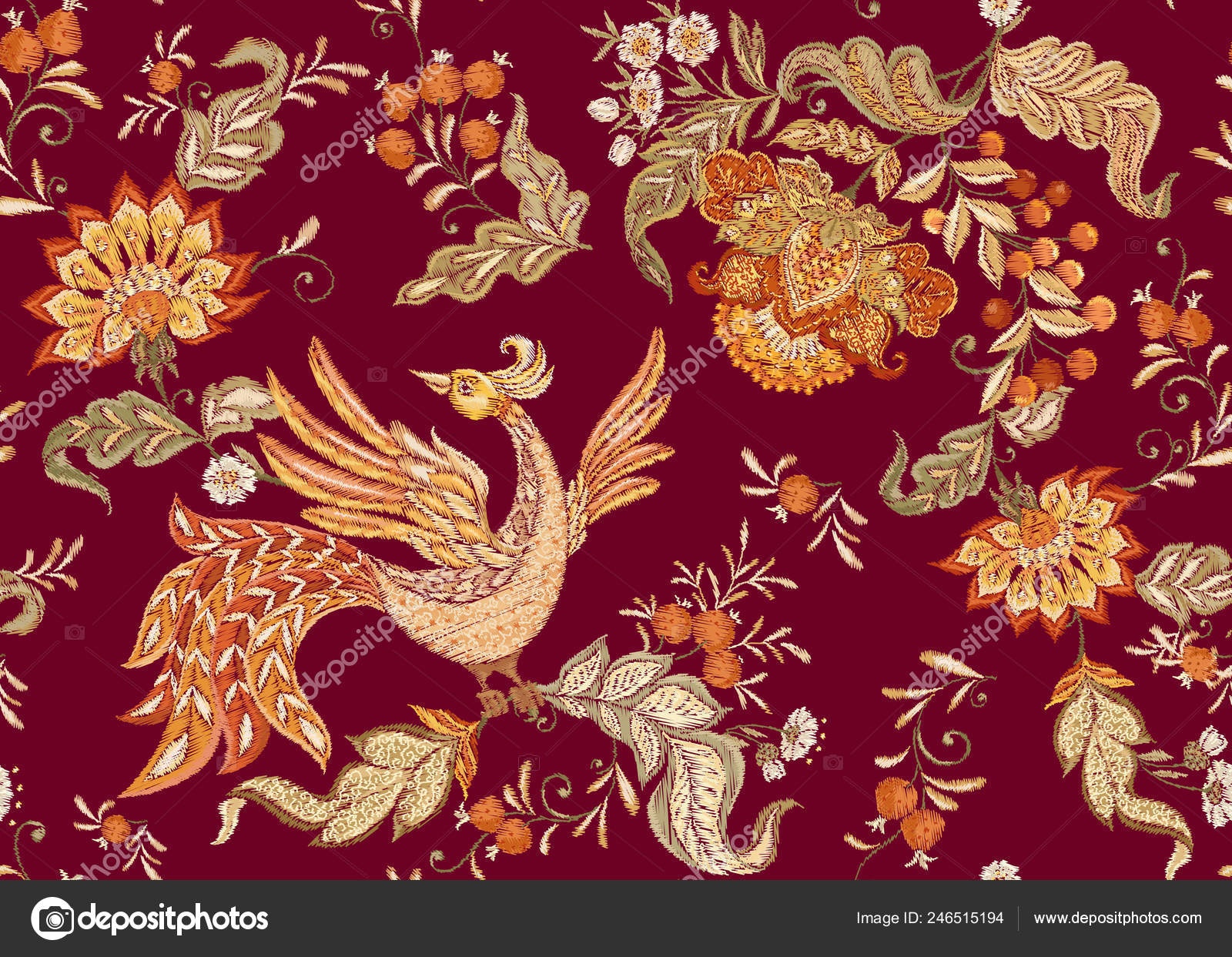 Jacobean Embroidery Patterns Free Fantasy Floral Seamless Pattern Bird Jacobean Embroidery Imitation