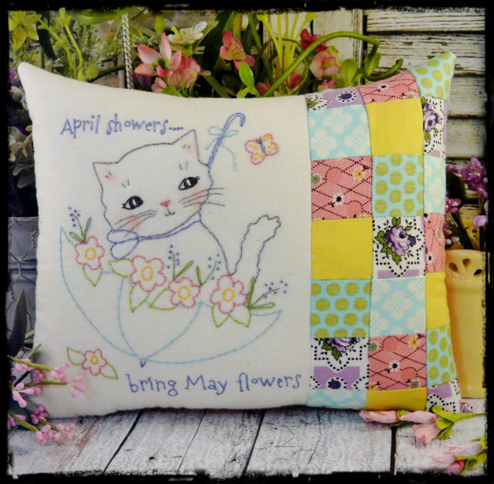 Kitten Embroidery Patterns April Showers Bring May Flowers Embroidery Pattern