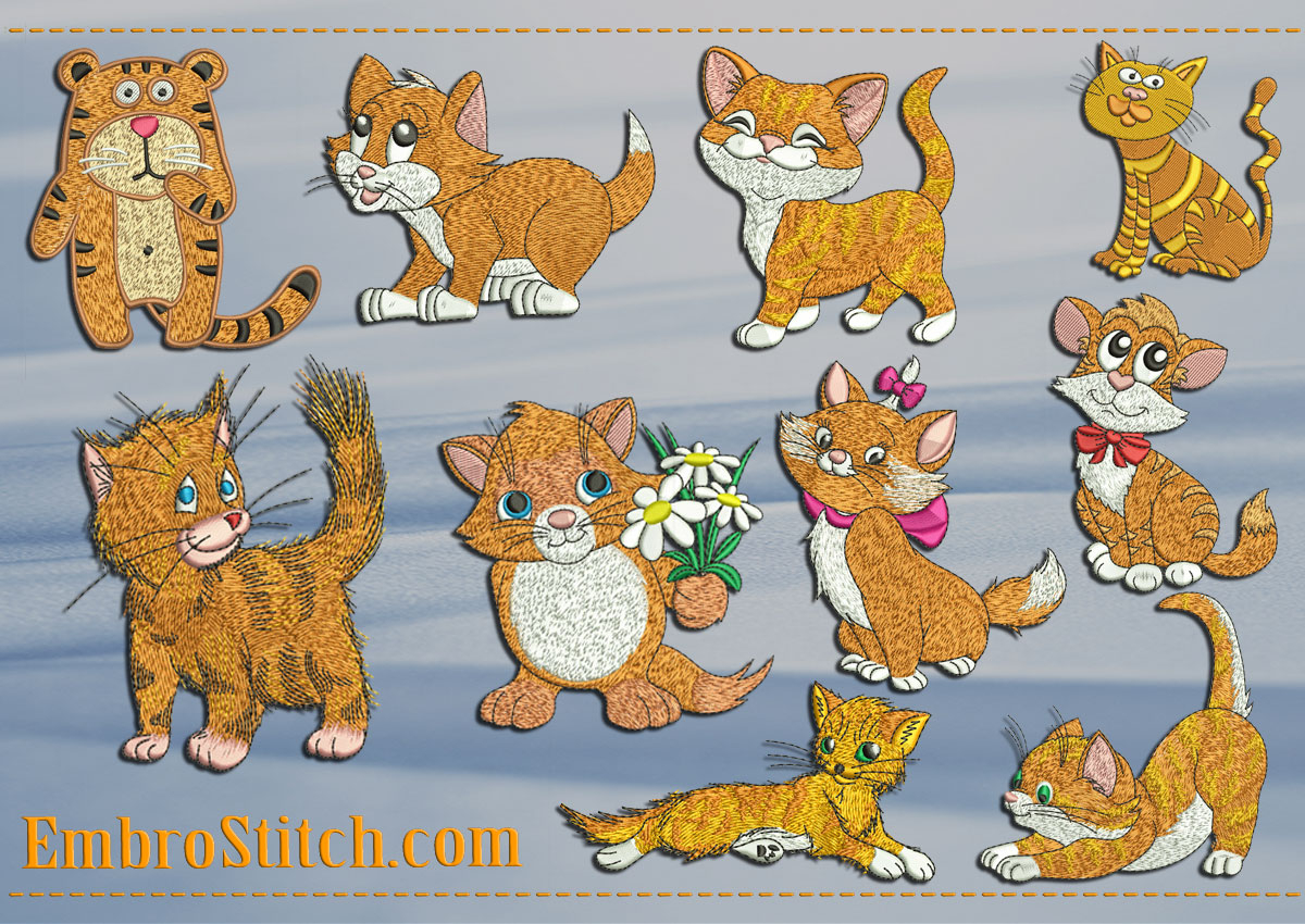 Kitten Embroidery Patterns Grey Kittens And Cats Embroidery Designs Pack 1 Collection Of 10