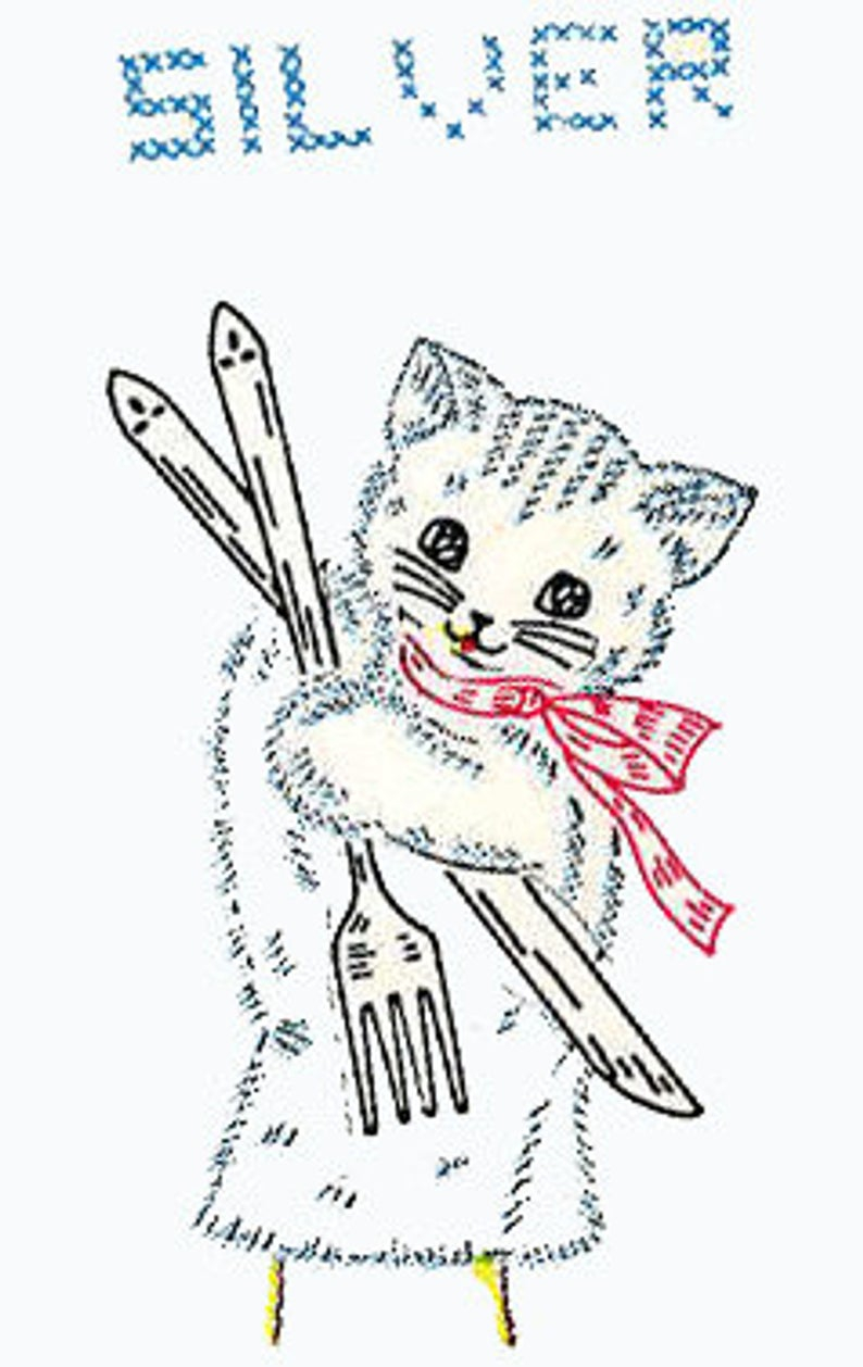 Kitten Embroidery Patterns Old Embroidery Pattern Vogart 294 Puppy Bear Kitten For Kitchen Towels Birds For China Glass Sliver Instant Pdf Download