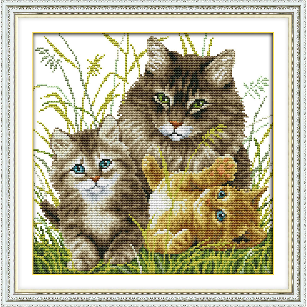 Kitten Embroidery Patterns Us 75 49 Offaliexpress Buy Joy Sunday Kitten Family Stamped Cross Stitch Patterns Diy Kits Animal Needlework Embroidery Sets For Home Decor