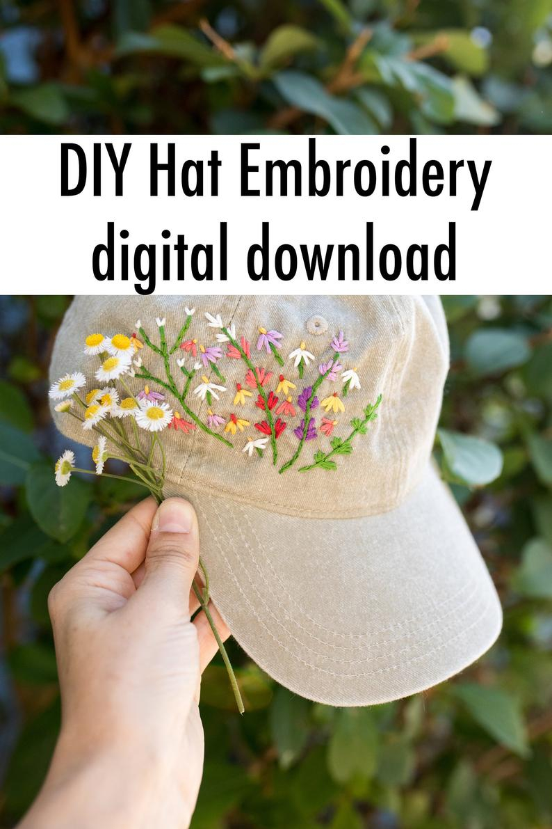 Make Your Own Embroidery Pattern Digital Download Mire Made Embroidery Pattern Make Your Own Embroidered Hat Wildflower Design