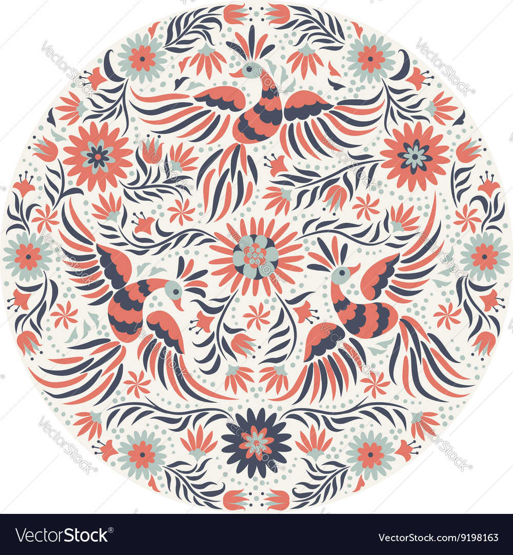 Mexican Embroidery Pattern Mexican Embroidery Round Pattern Vector Image