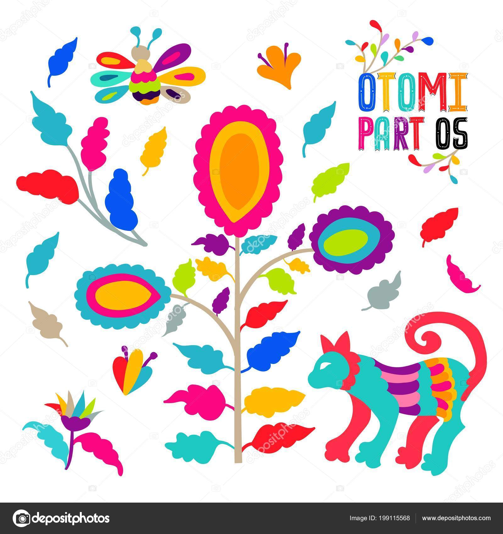 Mexican Embroidery Pattern Vector Folk Mexican Otomi Style Embroidery Pattern Set Folk