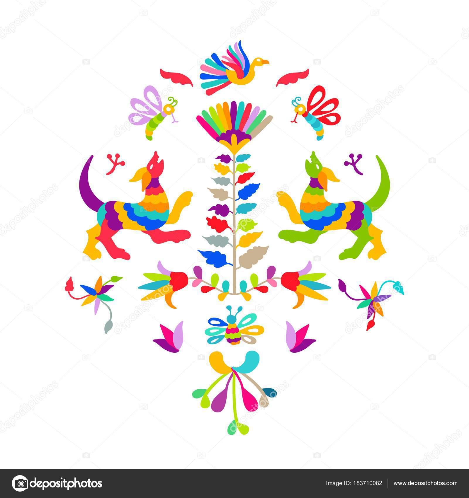 Mexican Embroidery Pattern Vector Folk Mexican Otomi Style Embroidery Pattern Stock Vector