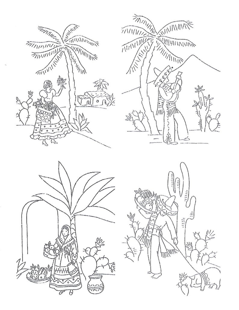 Mexican Embroidery Patterns Digital Embroidery A Mexican Designs For Kitchen Dish Towels 1903 In Pdf Format Instant Download 1940s