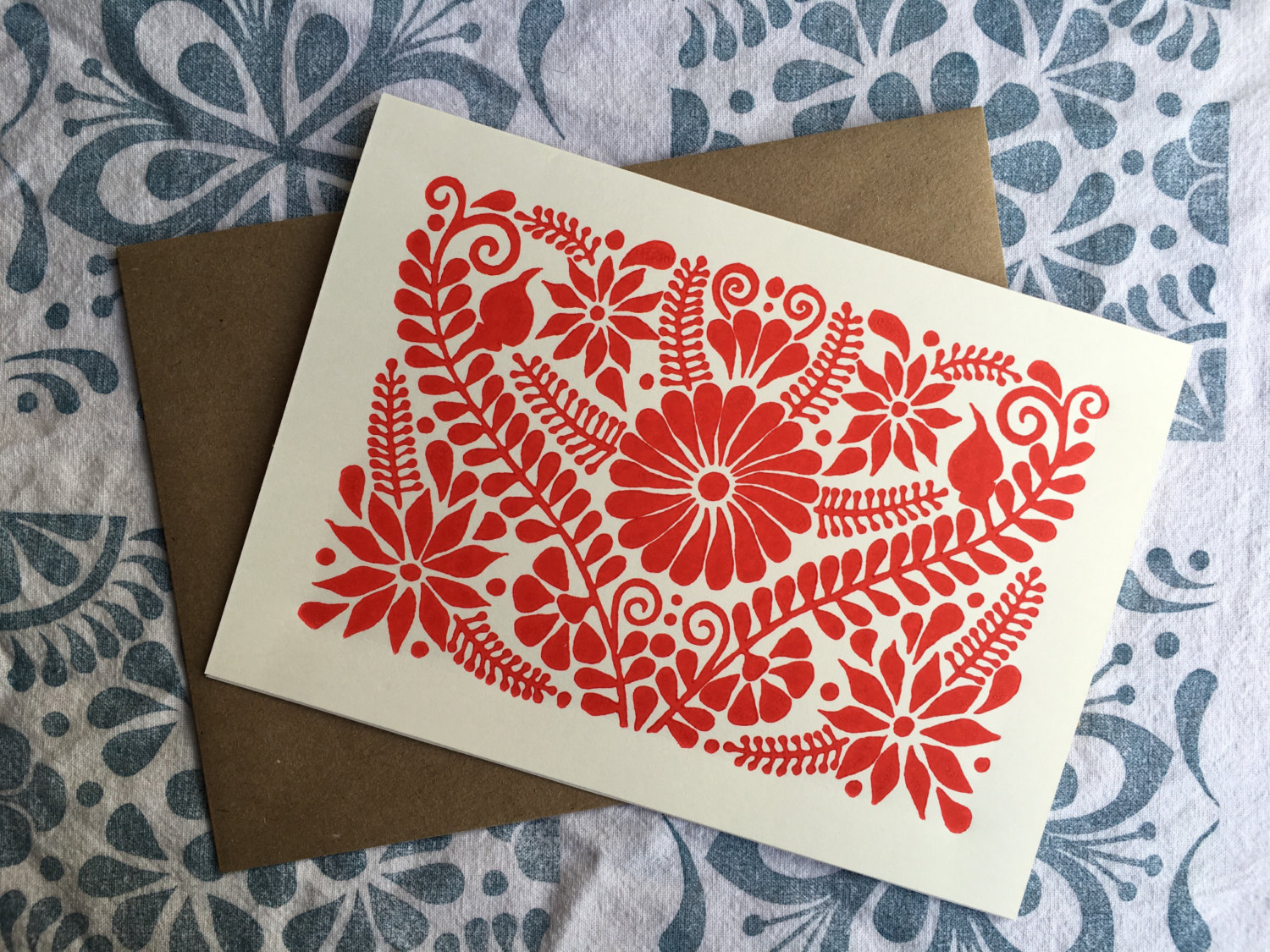 Mexican Embroidery Patterns Mexican Embroidery Pattern Hand Printed Card