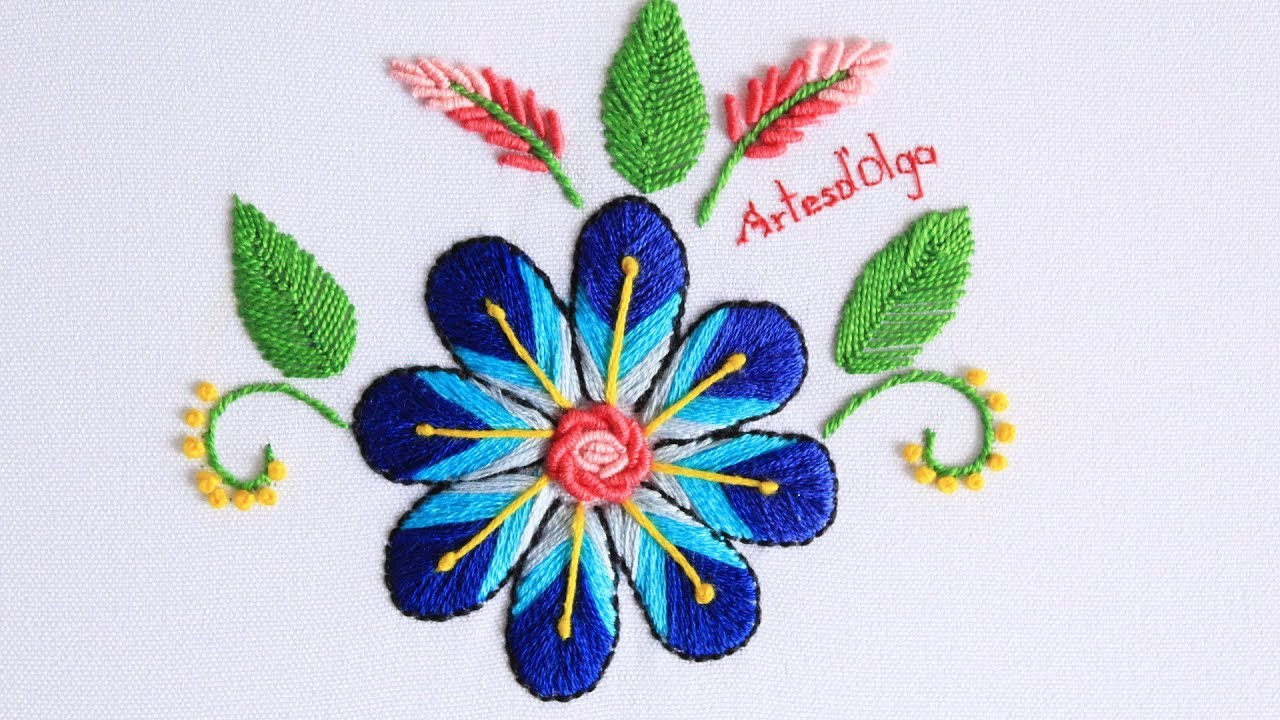 Mexican Flower Embroidery Patterns Mexican Embroidery Fishbone Stitch Flower Artesdolga