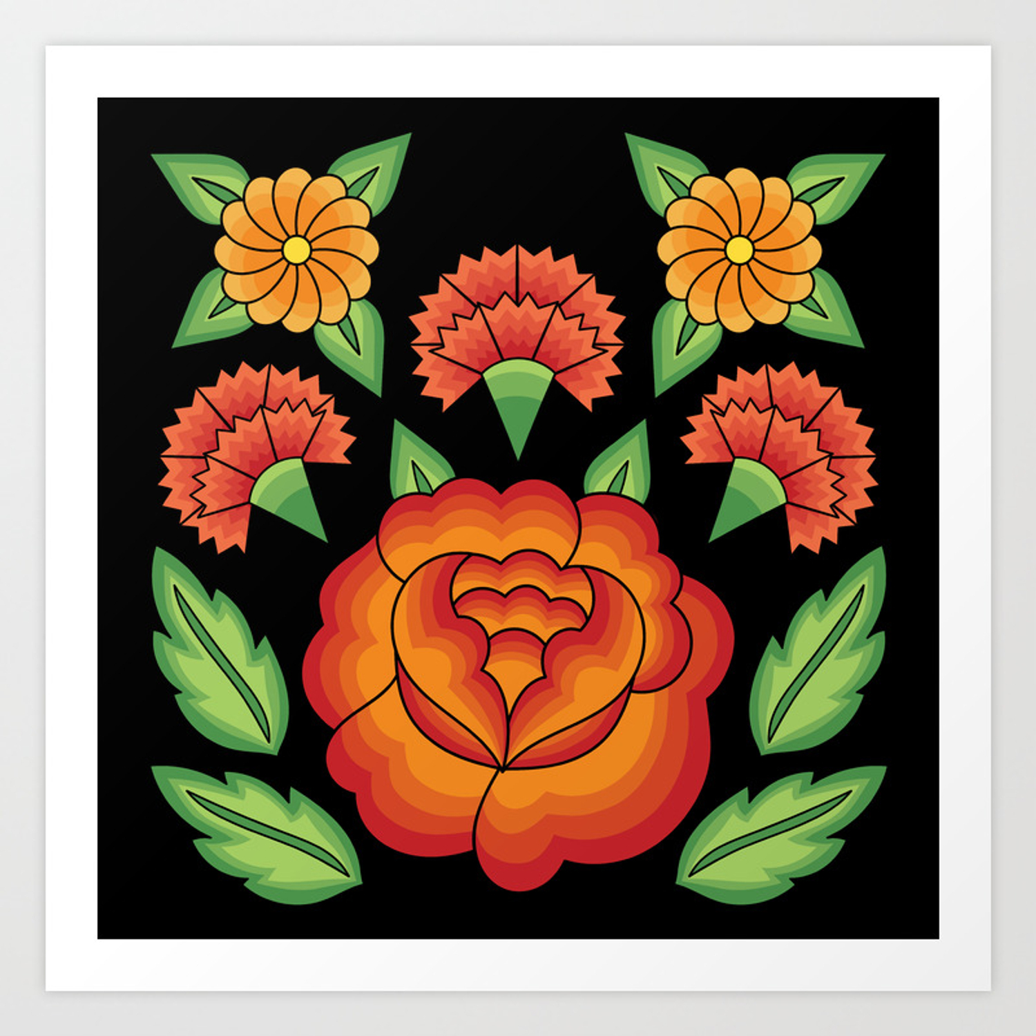 Mexican Flower Embroidery Patterns Mexican Folk Pattern Tehuantepec Huipil Flower Embroidery Art Print