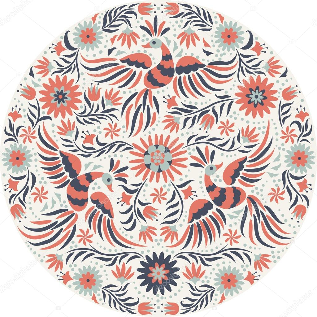 Mexican Flower Embroidery Patterns Vector Mexican Embroidery Round Pattern Stock Vector Olgacov