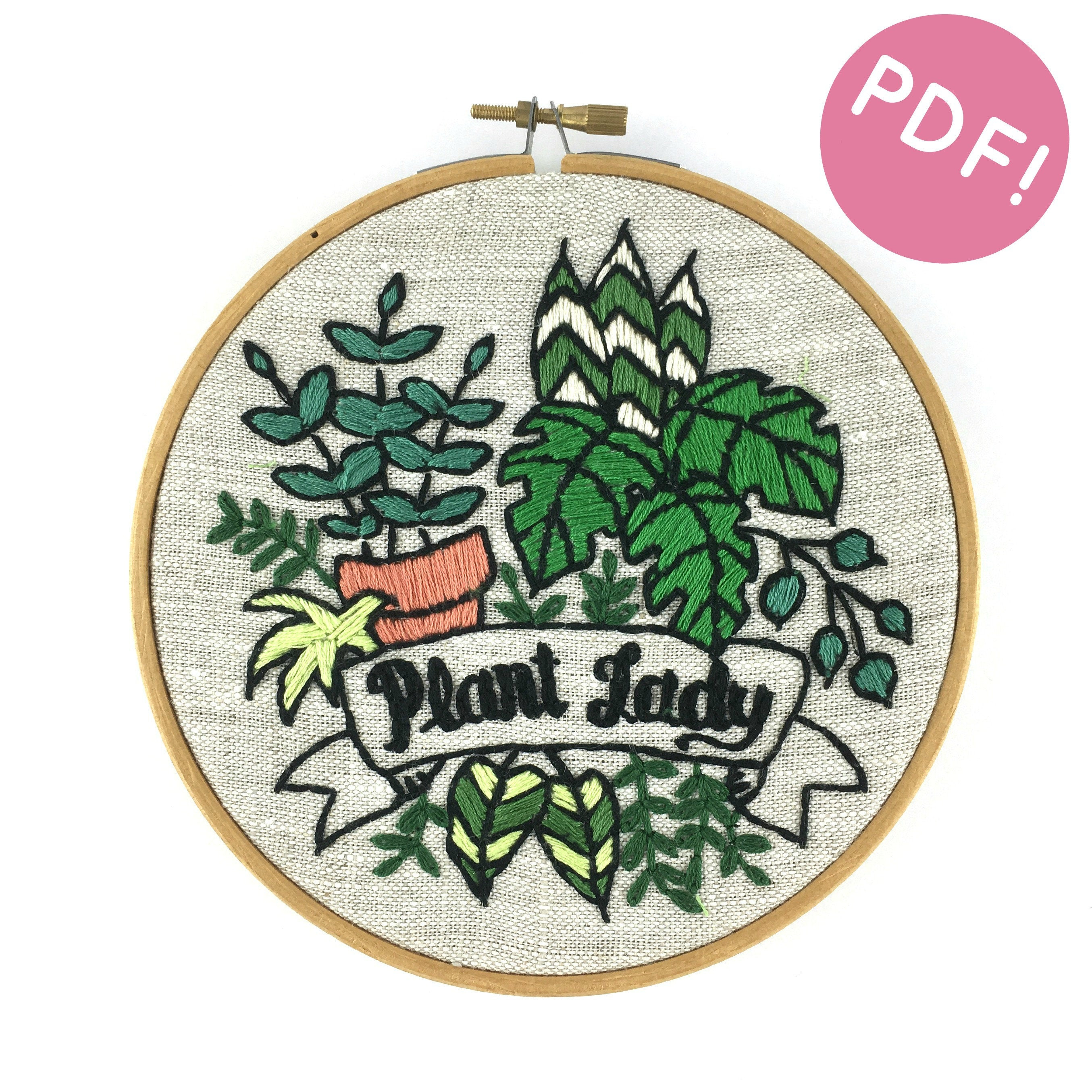 Modern Embroidery Patterns Plant Lady Embroidery Pattern