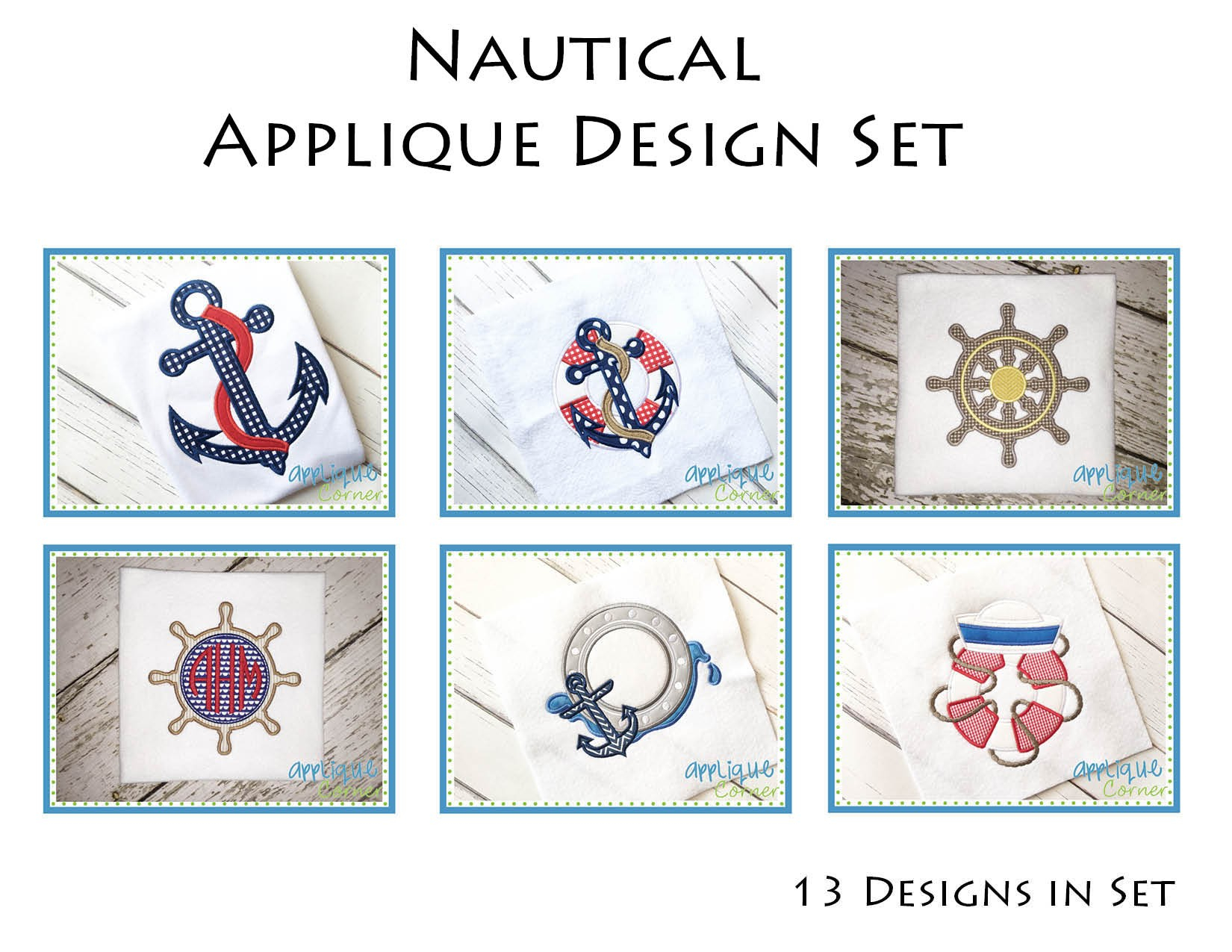 Nautical Embroidery Patterns Applique Corner Nautical Set Applique Design