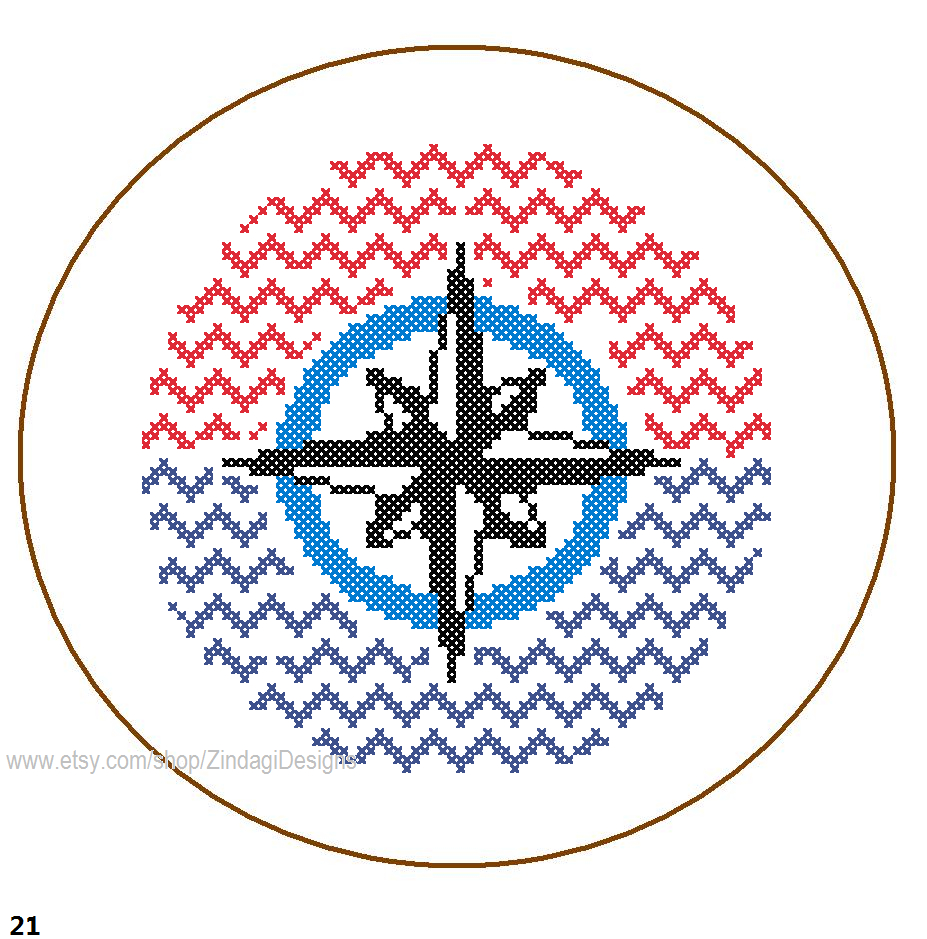 Nautical Embroidery Patterns Instant Download Nautical Compass Cross Stitch Pattern Cute Chevron Background Wall Art Nautical Card Great Gift