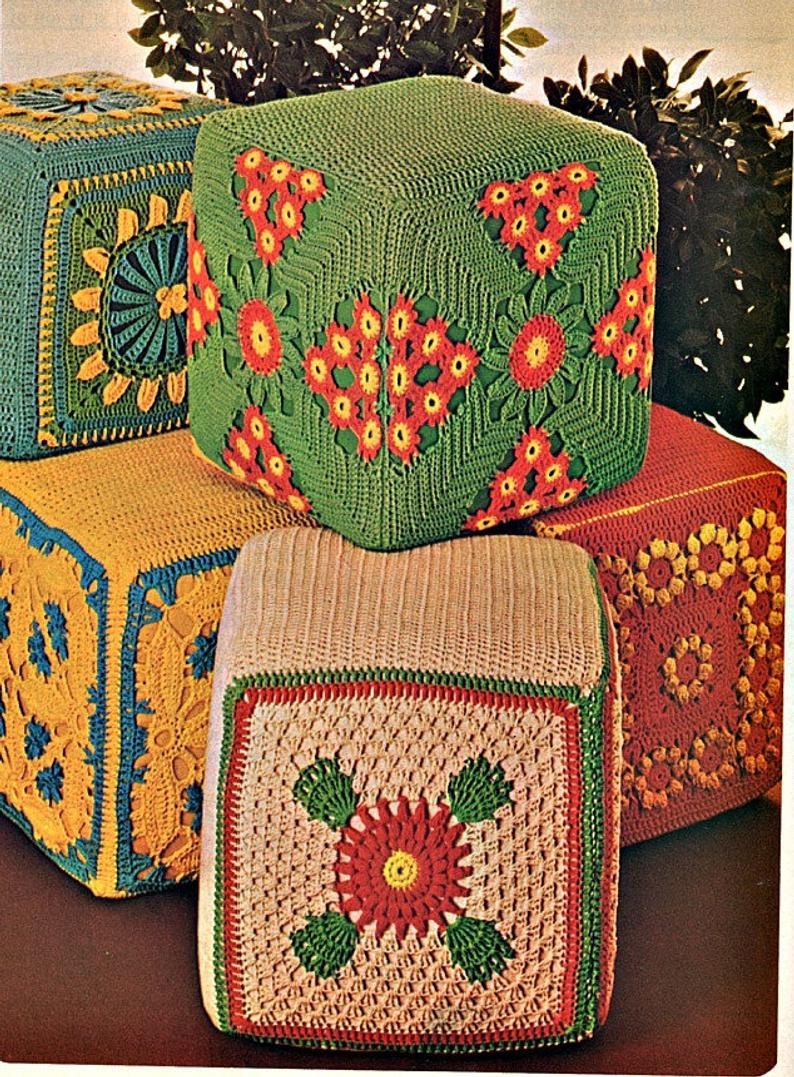 Ottoman Embroidery Patterns Five 5 Crochet Ottoman Patterns 1970s Granny Squares Hassock Ottoman Pouf Patterns