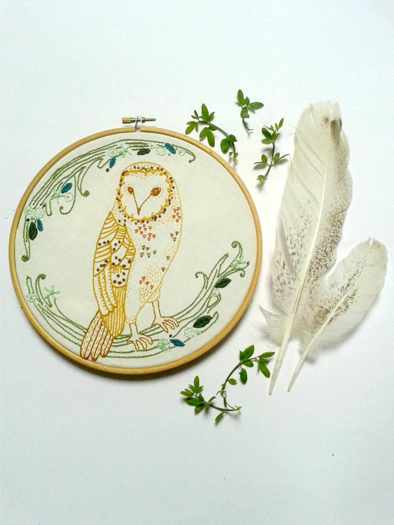 Owl Embroidery Pattern Barn Owl Embroidery Pattern Pdf Diy Wall Art Needle Work Owl Pattern Home Decor Embroidery Wall Art Owl Embroidery Hoop Art