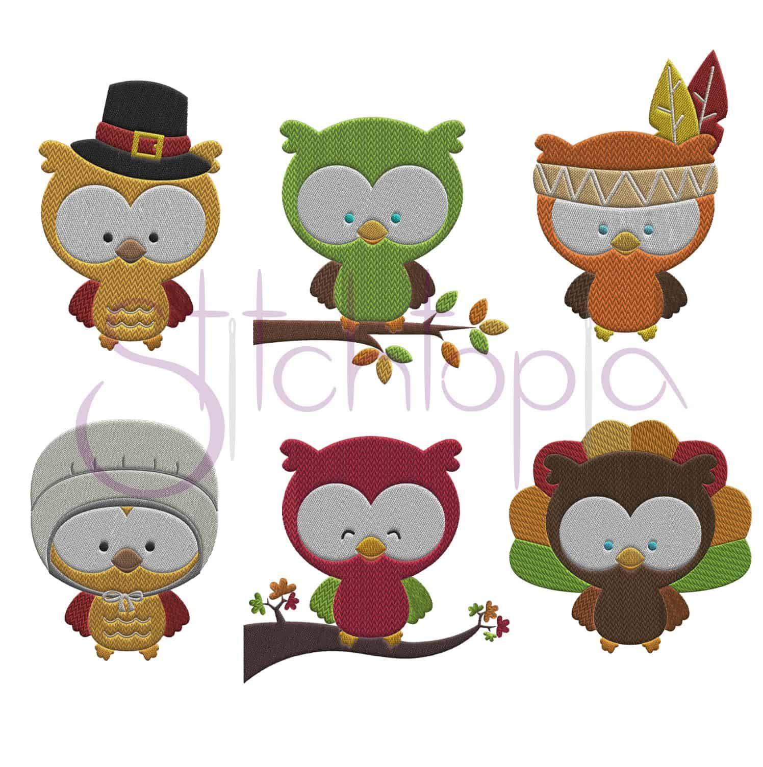 Owl Embroidery Pattern Fall Owls Embroidery Design Set