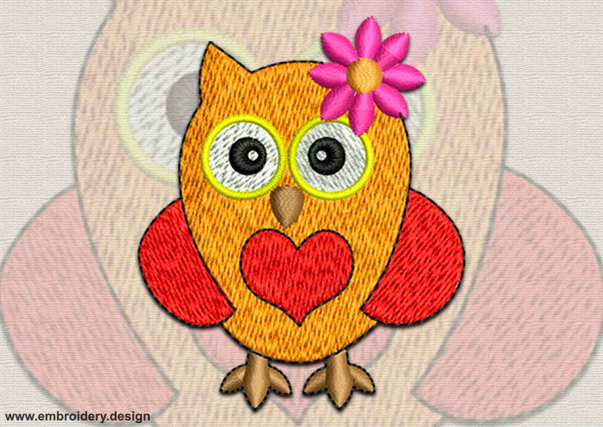 Owl Embroidery Pattern Lady Owl With A Heart