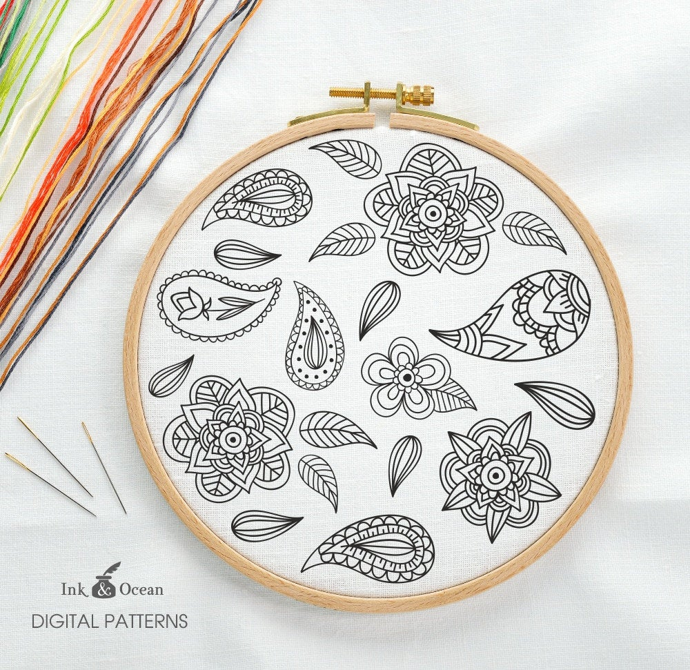 Paisley Embroidery Patterns Paisley Flower Garden Boho Digital Hand Embroidery Pattern Pdf Instant Download