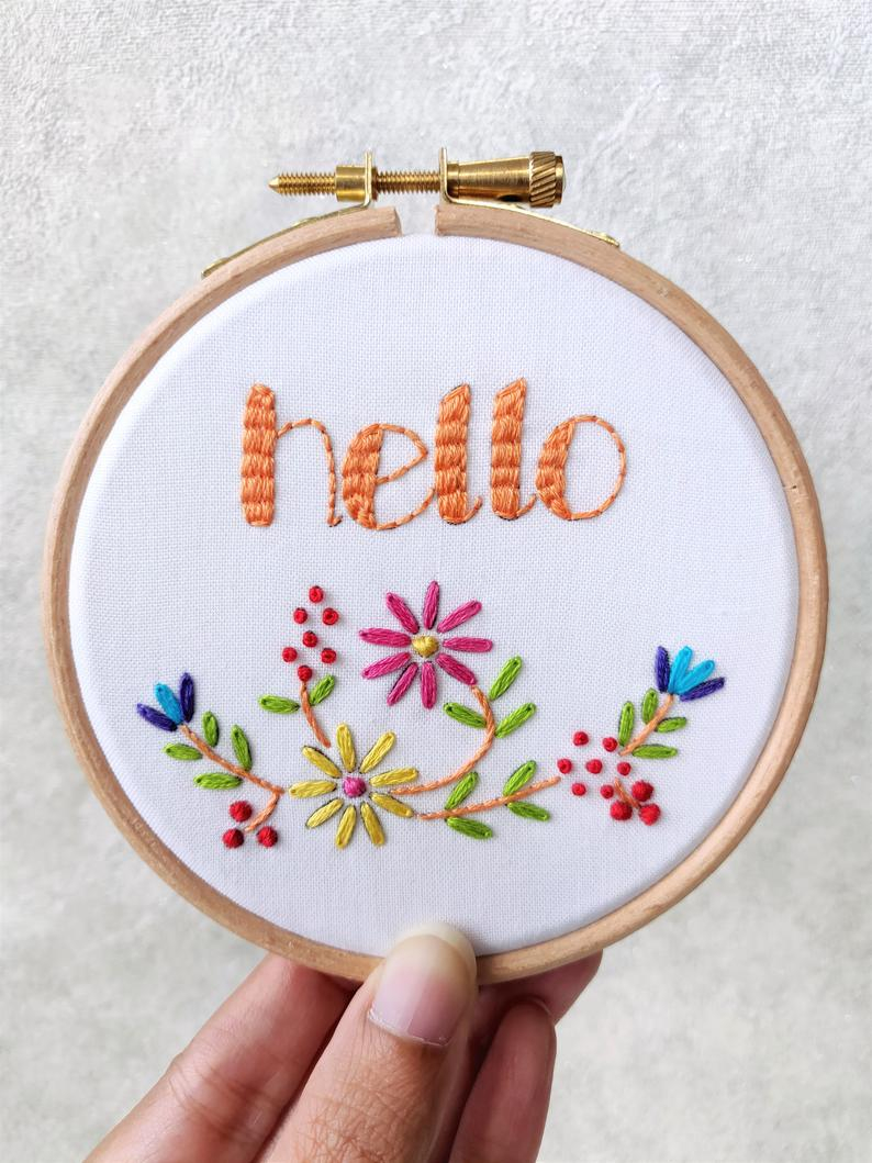 Patterns For Embroidery Hello Floral Hand Embroidery Patterns Embroidery Pattern Pdf Embroidery Pattern Digital Download Embroidery Pattern Beginner Diy Craft